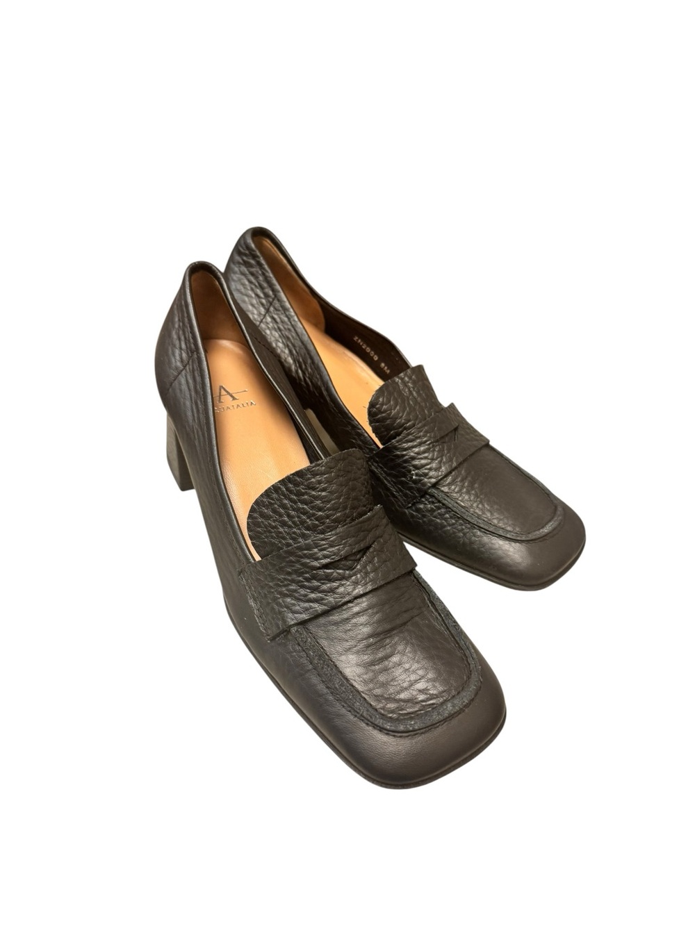 Aquatalia Carlina pump Black Leather Block Heel Loafers Sz 8 shelf pull